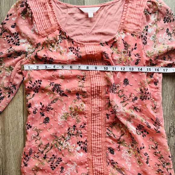 LC Lauren Conrad Women’s 3/4 Sleeve Floral Blouse Flowy Pink Peach Mauve Medium - Picture 7 of 7